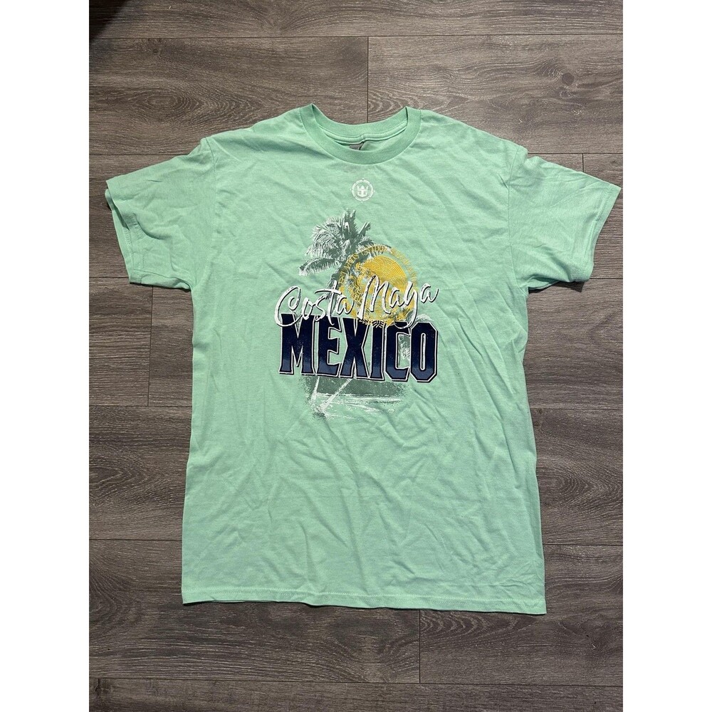 Shirt Mens Medium Green Costa Maya Mexico Graphic Tee Palm Tree Vacation